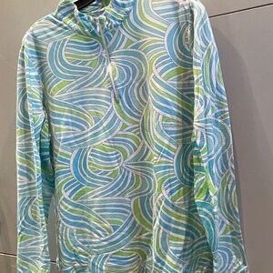 IBKUL MOCK NECK LONG SLEVE UPF+50 1/4 ZIP  TURQUOISE BLUE  GREEN AND WHITE